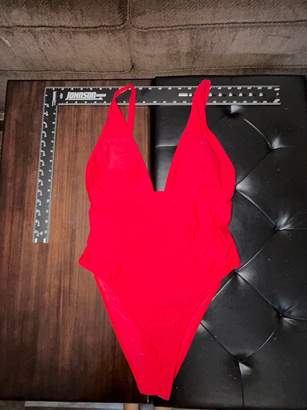 Red One-Piece Girls Swimsuit - Classic V-Neck